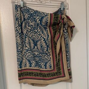 LOFT Blue and Cream Patterned Mini Skirt